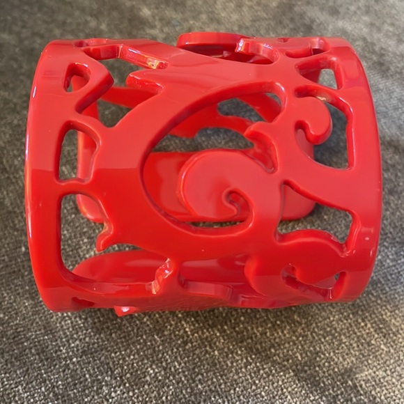 Red Carved Lucite Cuff Bracelet - Picture 3 of 4